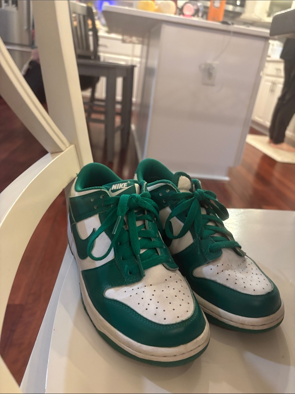 Nike Kids Green and White Low-Top Sneakers with Swoosh